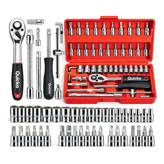 Kit Ferramentas Quicko 46 Peças Profissional com Catraca, Soquetes e Maleta Organizadora  ou