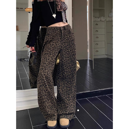 Calça Jeans Wide Leg Animal Print Feminina de Cintura Alta | Tendência Fashion