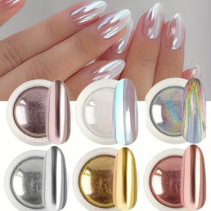 Kit 6 Pó Cromado para Unhas – Efeito Espelho, Perolado e Holográfico