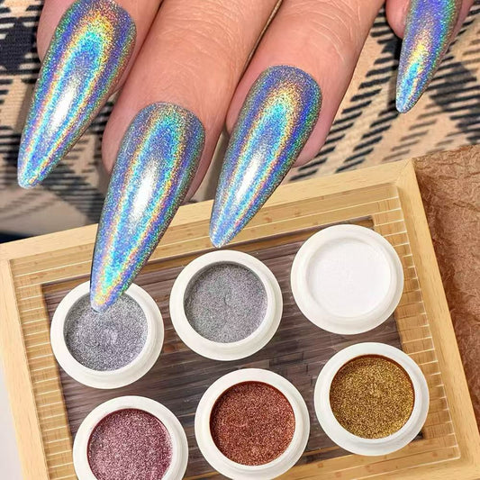 Kit 6 Pó Cromado para Unhas – Efeito Espelho, Perolado e Holográfico