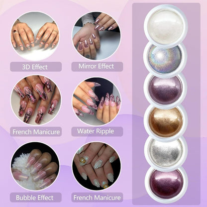Kit 6 Pó Cromado para Unhas – Efeito Espelho, Perolado e Holográfico