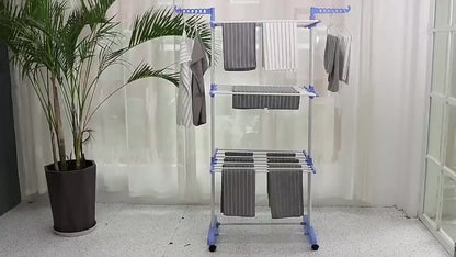 Varal de Chão 3 Andares Dobrável com Rodinhas – Mais Espaço e Praticidade para Secar Roupas